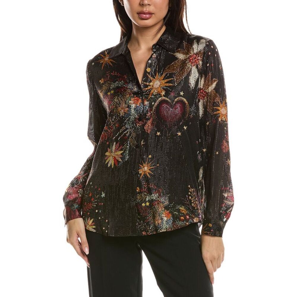 Elie Tahari Womens The Madeline Lurex Stripe Blouse, Black